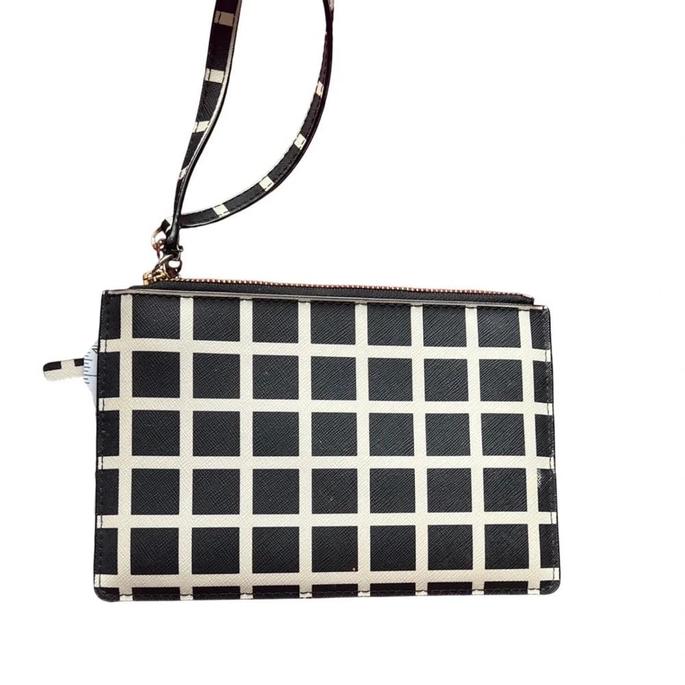 Kate Spade Womens‎ Grid Wristlet Clutch Wallet Black White Zip Pouch
